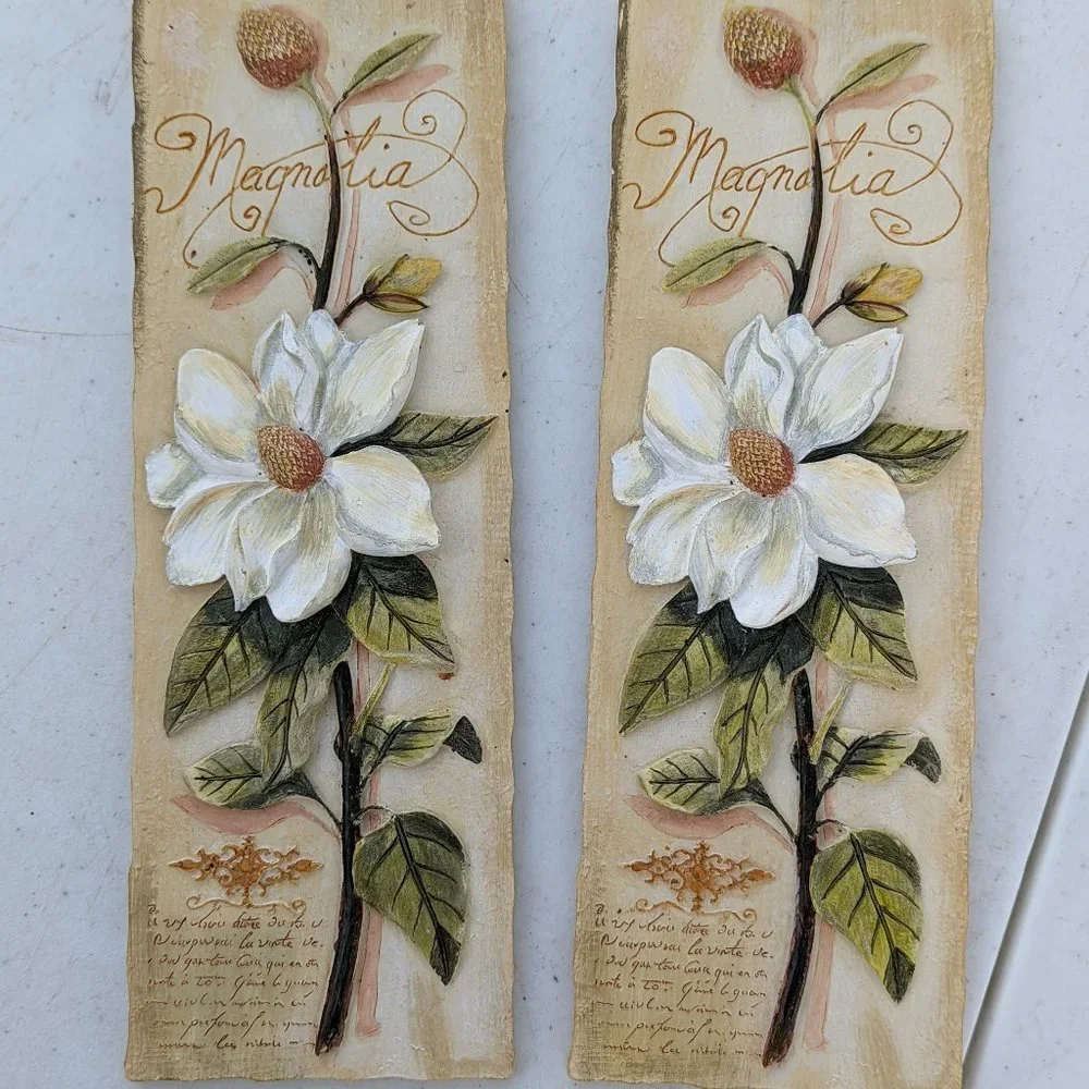 Set of two (2) magnolia wall plaques
